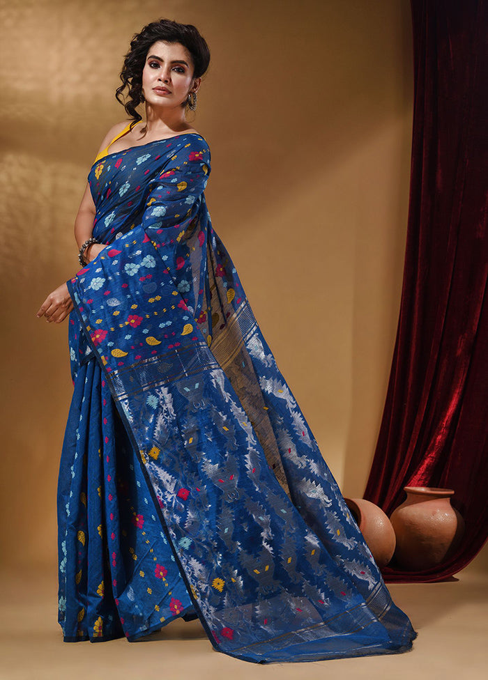 Blue Tant Jamdani Saree With Blouse Piece - Indian Silk House Agencies