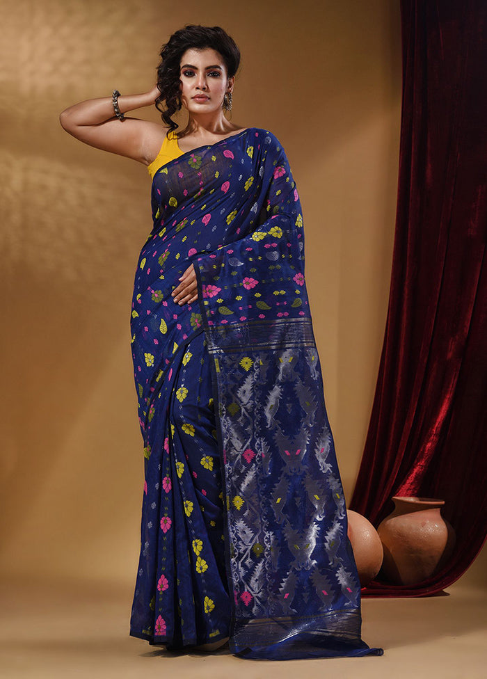 Blue Tant Jamdani Saree With Blouse Piece - Indian Silk House Agencies