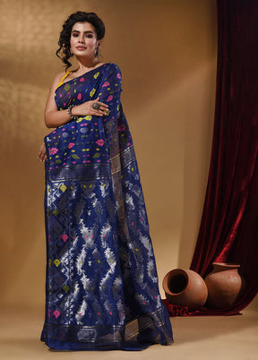 Blue Tant Jamdani Saree With Blouse Piece - Indian Silk House Agencies