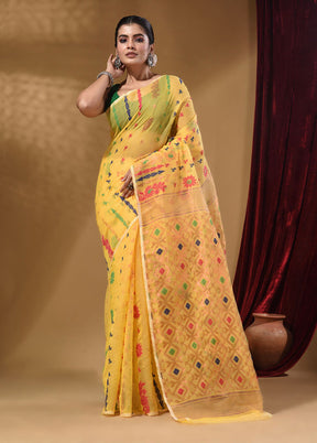 Yellow Tant Jamdani Saree With Blouse Piece - Indian Silk House Agencies