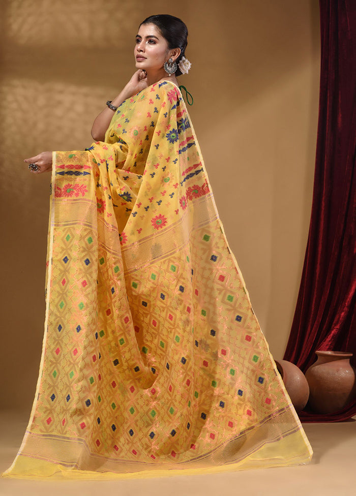 Yellow Tant Jamdani Saree With Blouse Piece - Indian Silk House Agencies