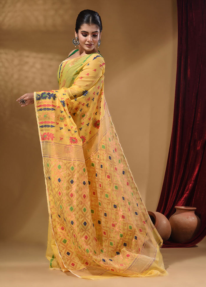 Yellow Tant Jamdani Saree With Blouse Piece - Indian Silk House Agencies