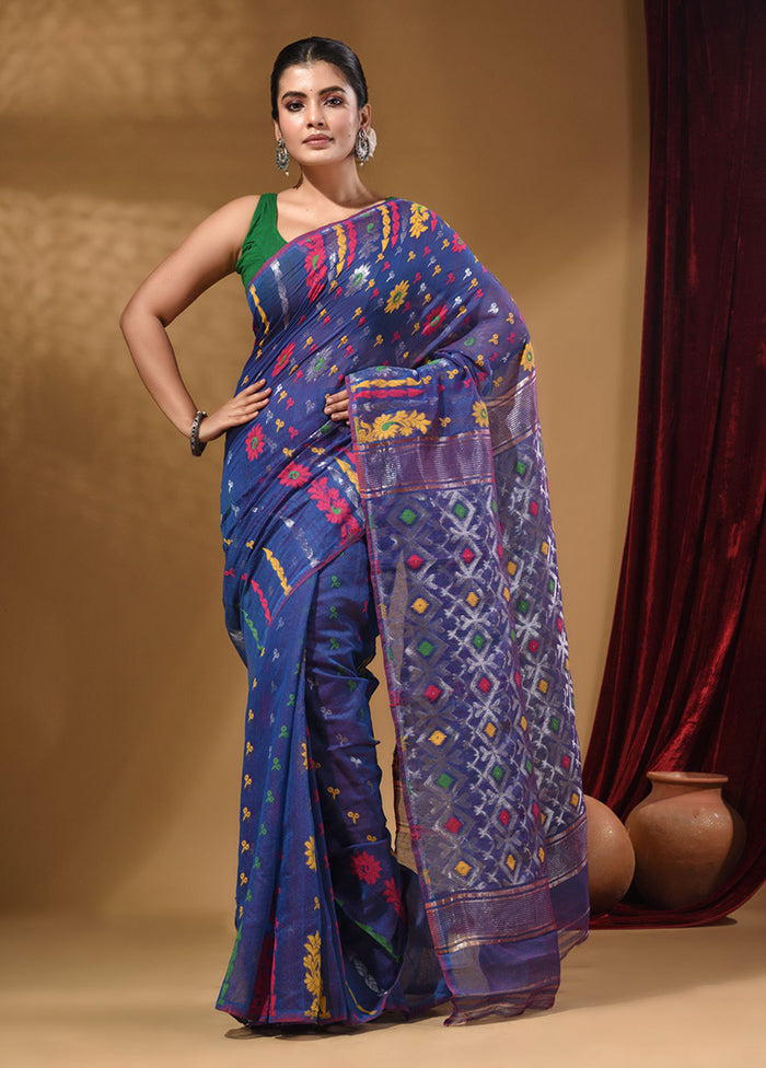 Blue Tant Jamdani Saree With Blouse Piece - Indian Silk House Agencies