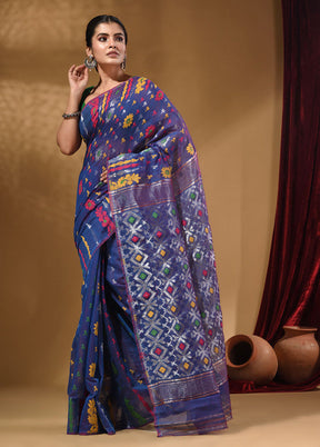 Blue Tant Jamdani Saree With Blouse Piece - Indian Silk House Agencies