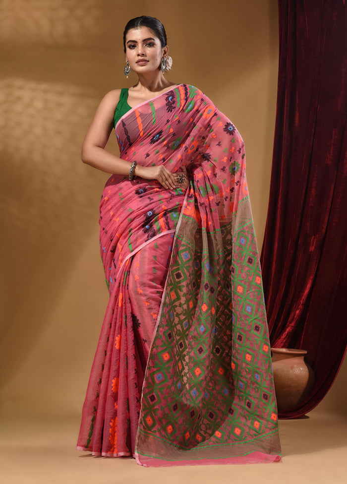 Pink Tant Jamdani Saree With Blouse Piece - Indian Silk House Agencies