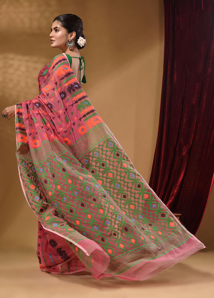 Pink Tant Jamdani Saree With Blouse Piece - Indian Silk House Agencies