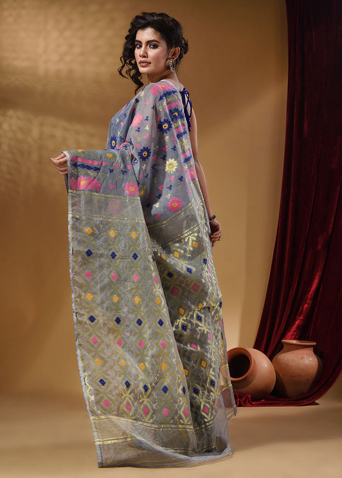 Grey Tant Jamdani Saree With Blouse Piece - Indian Silk House Agencies