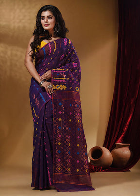 Violet Tant Jamdani Saree With Blouse Piece - Indian Silk House Agencies