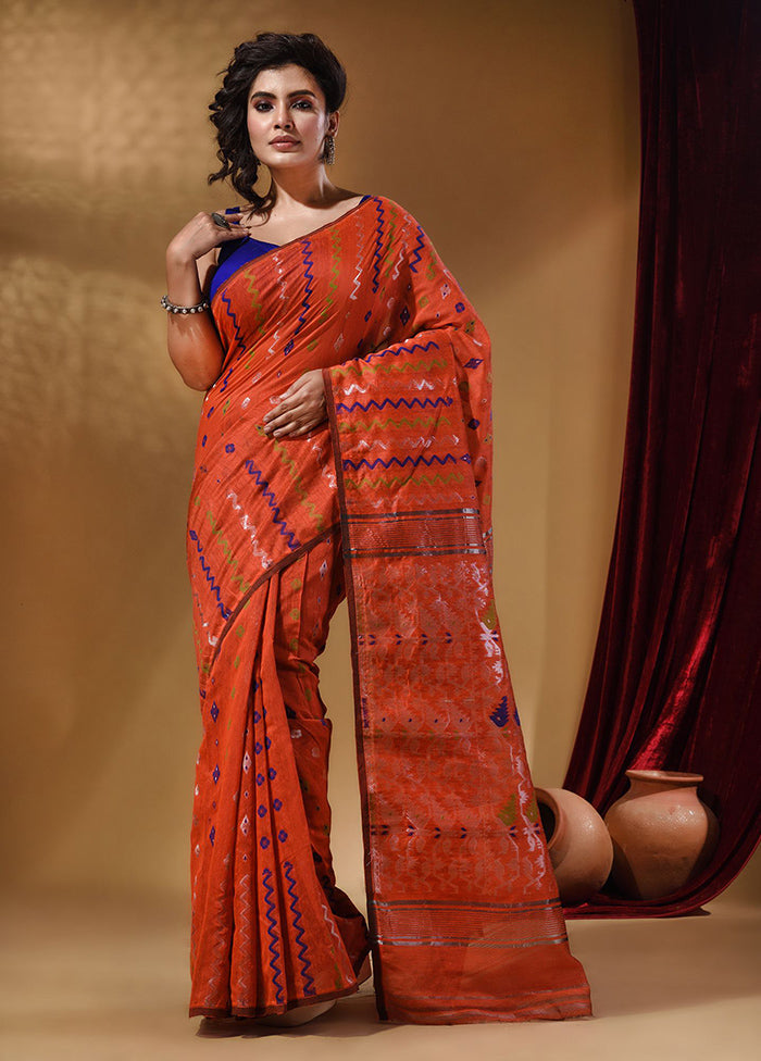 Orange Tant Jamdani Saree With Blouse Piece - Indian Silk House Agencies