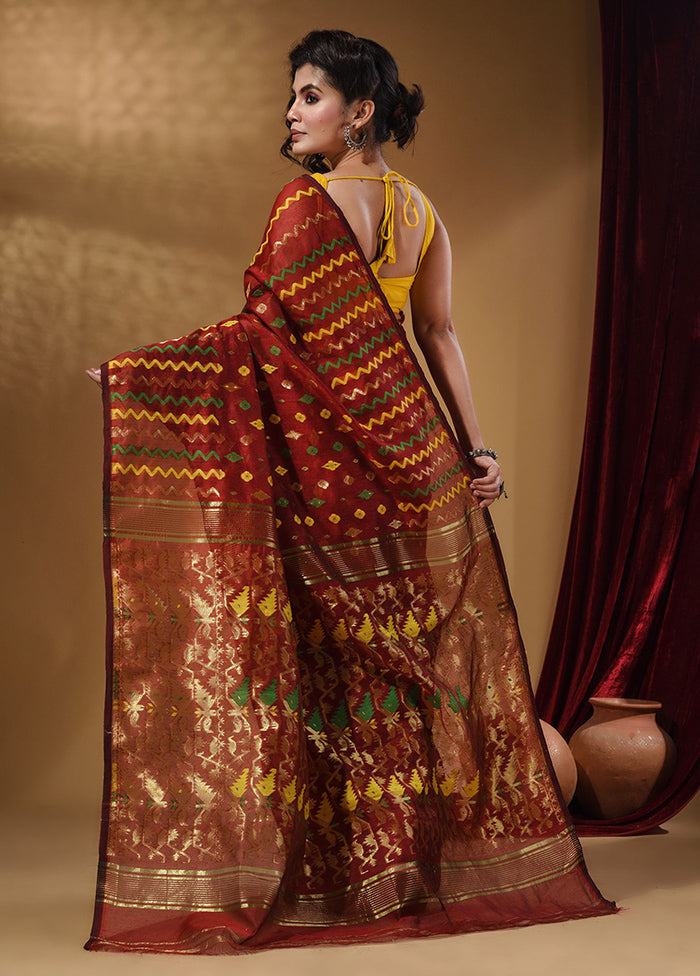 Brick Red Tant Jamdani Saree With Blouse Piece - Indian Silk House Agencies