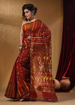 Brick Red Tant Jamdani Saree With Blouse Piece - Indian Silk House Agencies