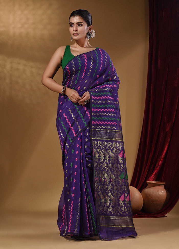 Violet Tant Jamdani Saree With Blouse Piece - Indian Silk House Agencies