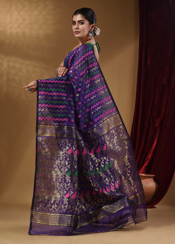 Violet Tant Jamdani Saree With Blouse Piece - Indian Silk House Agencies