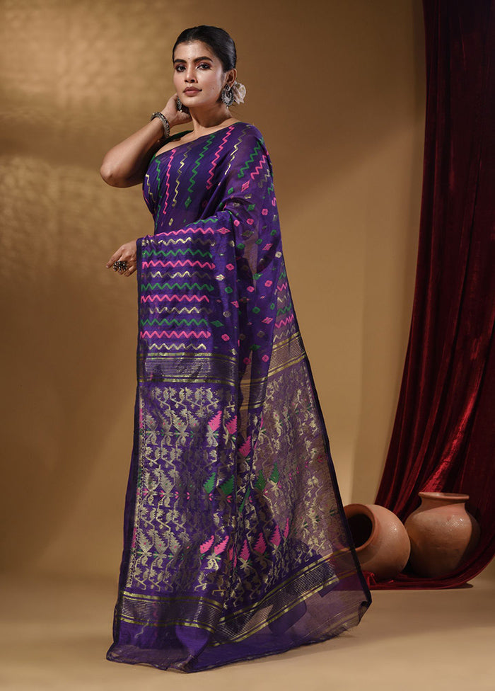 Violet Tant Jamdani Saree With Blouse Piece - Indian Silk House Agencies