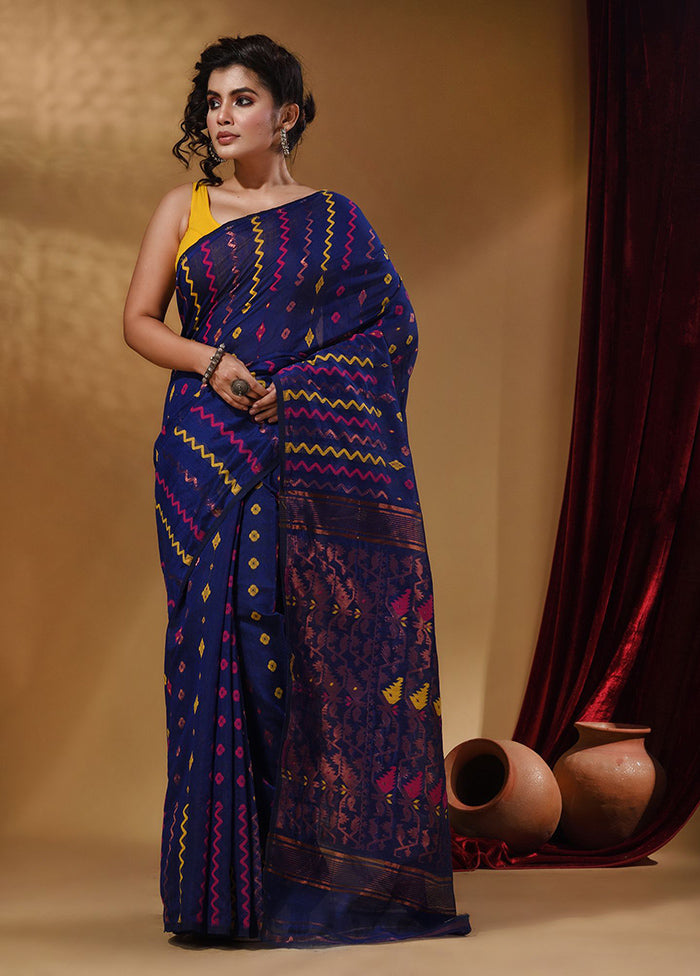 Blue Tant Jamdani Saree With Blouse Piece - Indian Silk House Agencies