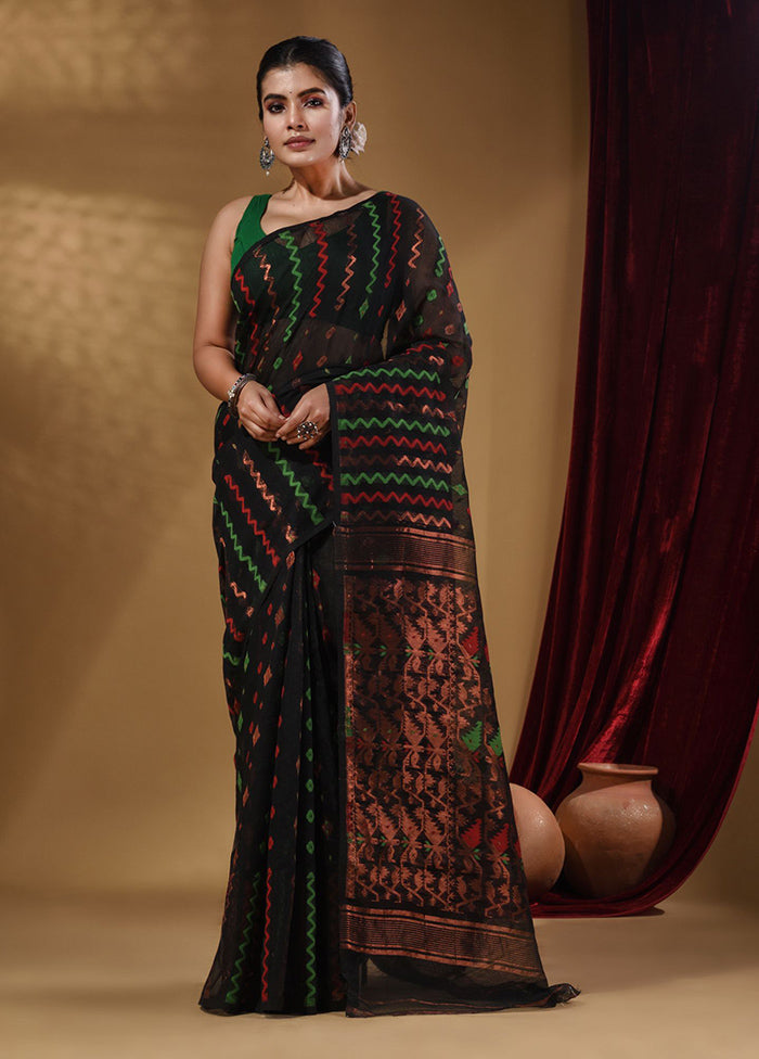 Black Tant Jamdani Saree With Blouse Piece - Indian Silk House Agencies