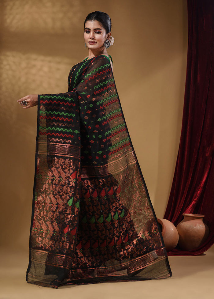 Black Tant Jamdani Saree With Blouse Piece - Indian Silk House Agencies