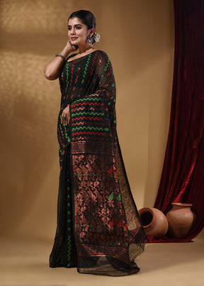 Black Tant Jamdani Saree With Blouse Piece - Indian Silk House Agencies