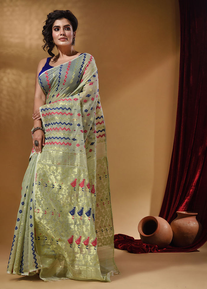 Green Tant Jamdani Saree With Blouse Piece - Indian Silk House Agencies