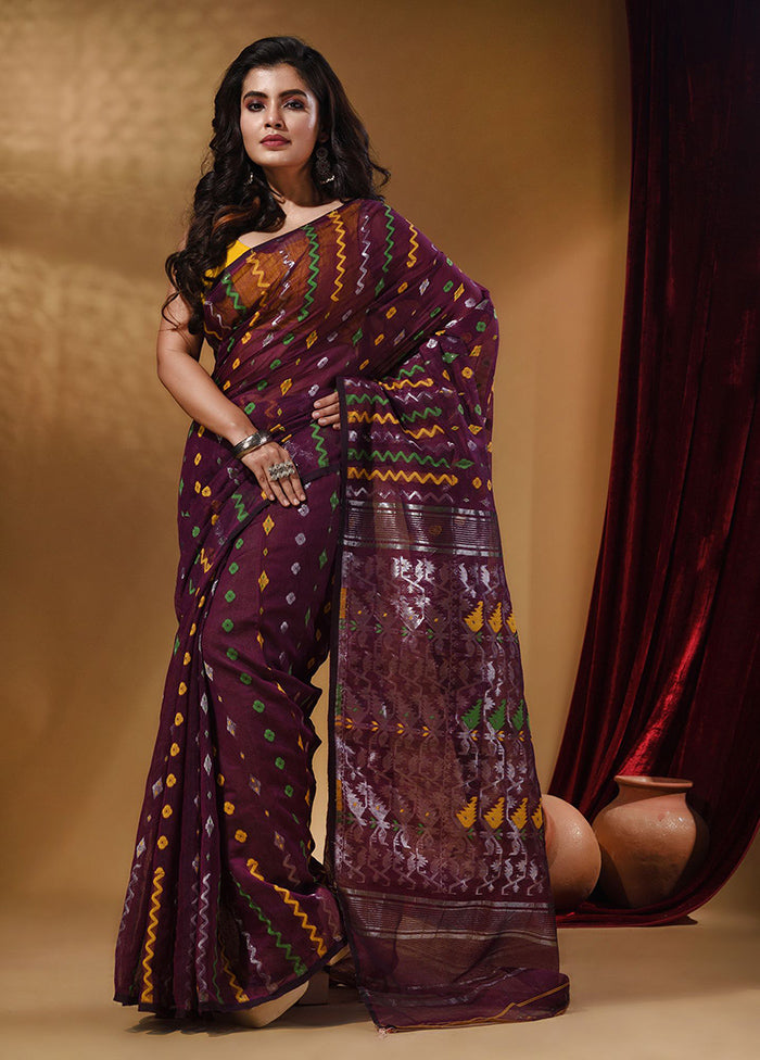 Purple Tant Jamdani Saree With Blouse Piece - Indian Silk House Agencies