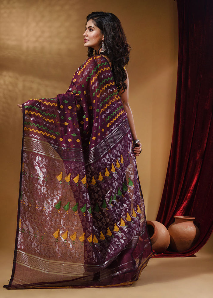 Purple Tant Jamdani Saree With Blouse Piece - Indian Silk House Agencies