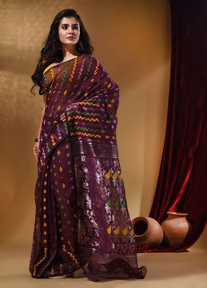 Purple Tant Jamdani Saree With Blouse Piece - Indian Silk House Agencies