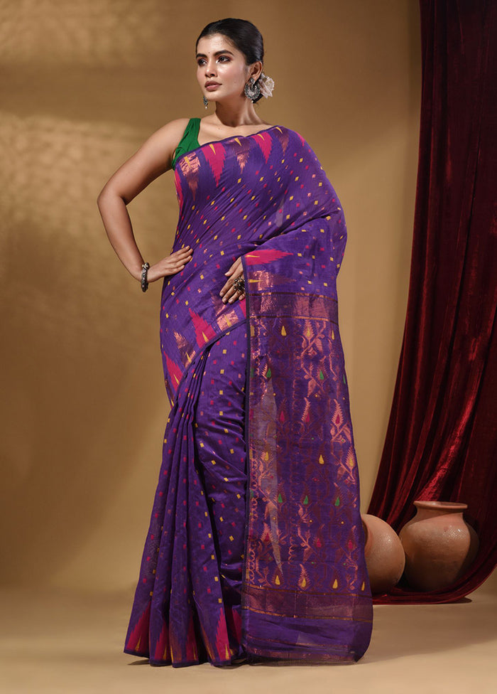 Purple Tant Jamdani Saree With Blouse Piece - Indian Silk House Agencies