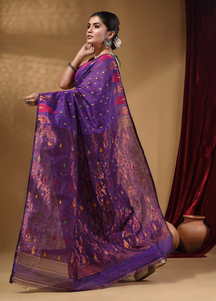 Purple Tant Jamdani Saree With Blouse Piece - Indian Silk House Agencies