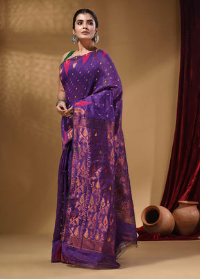 Purple Tant Jamdani Saree With Blouse Piece - Indian Silk House Agencies