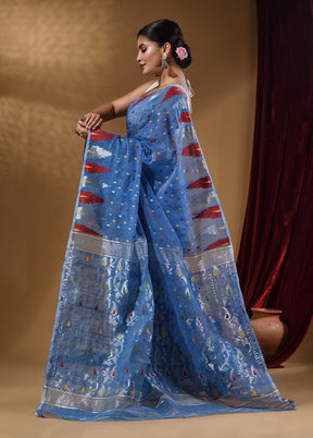 Sky Blue Tant Jamdani Saree With Blouse Piece - Indian Silk House Agencies