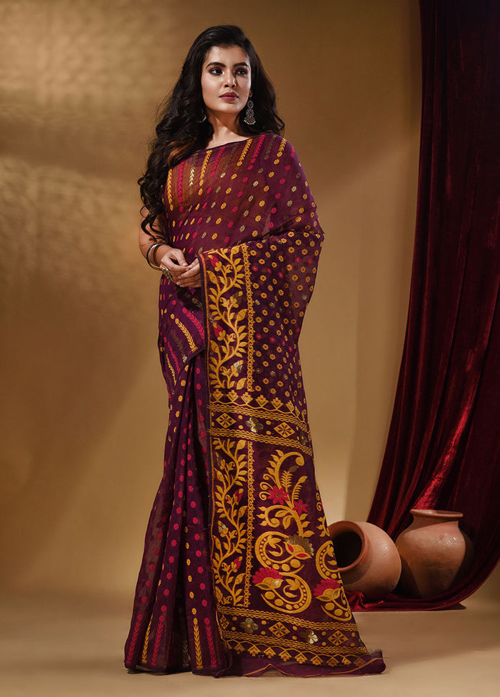 Purple Tant Jamdani Saree With Blouse Piece - Indian Silk House Agencies