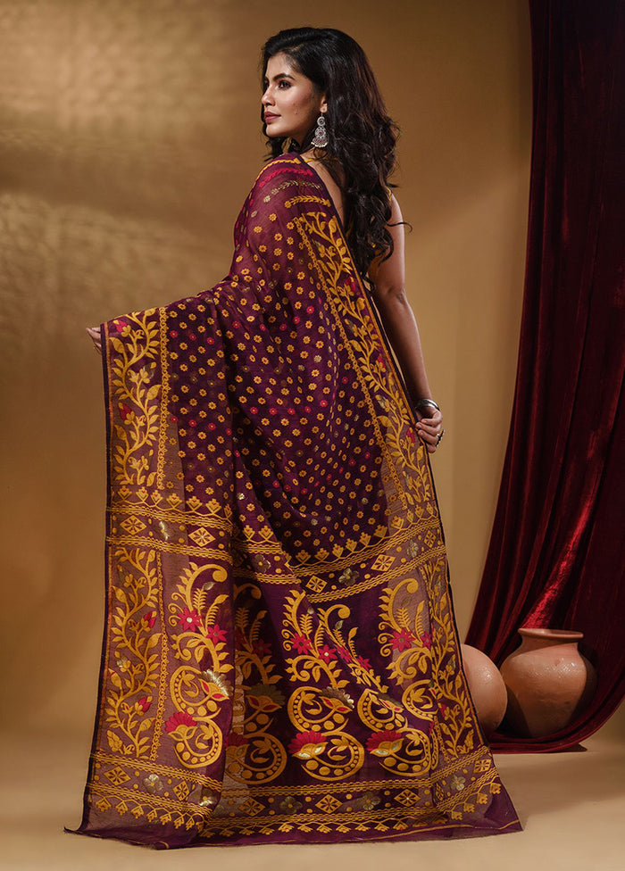 Purple Tant Jamdani Saree With Blouse Piece - Indian Silk House Agencies