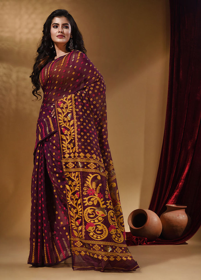 Purple Tant Jamdani Saree With Blouse Piece - Indian Silk House Agencies