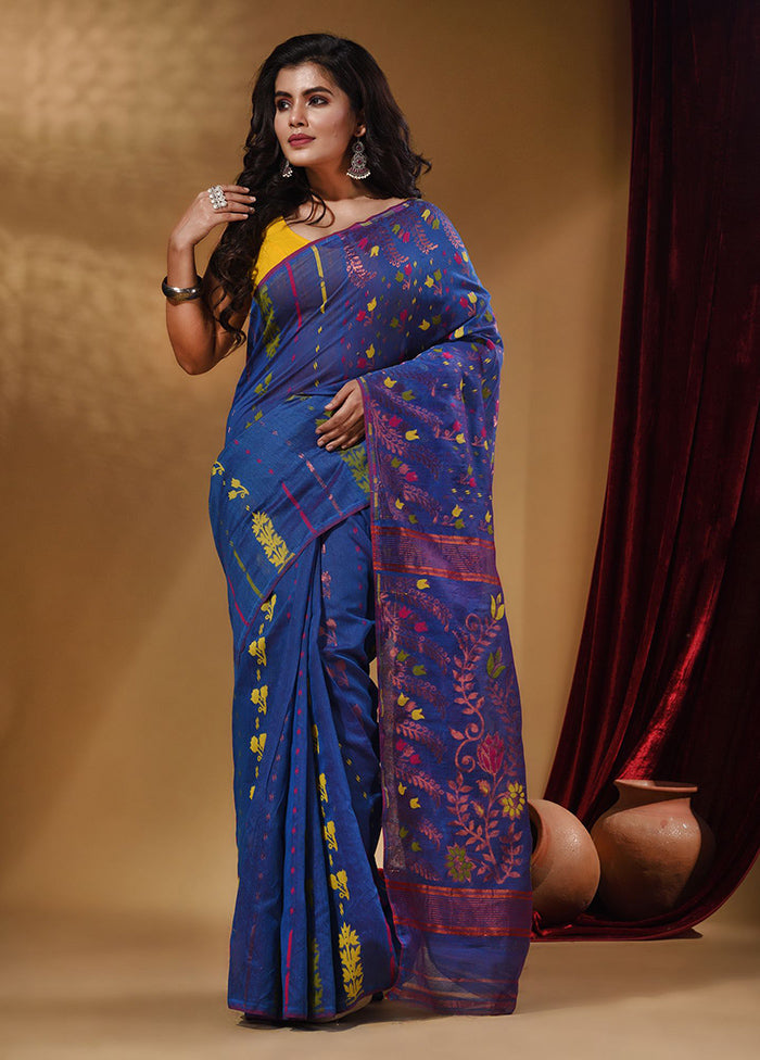 Blue Tant Jamdani Saree With Blouse Piece - Indian Silk House Agencies