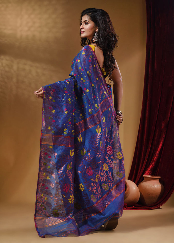 Blue Tant Jamdani Saree With Blouse Piece - Indian Silk House Agencies