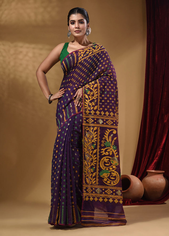 Violet Tant Jamdani Saree With Blouse Piece - Indian Silk House Agencies