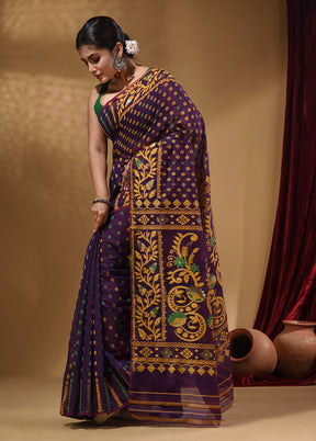 Violet Tant Jamdani Saree With Blouse Piece - Indian Silk House Agencies