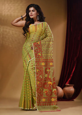 Green Tant Jamdani Saree With Blouse Piece - Indian Silk House Agencies