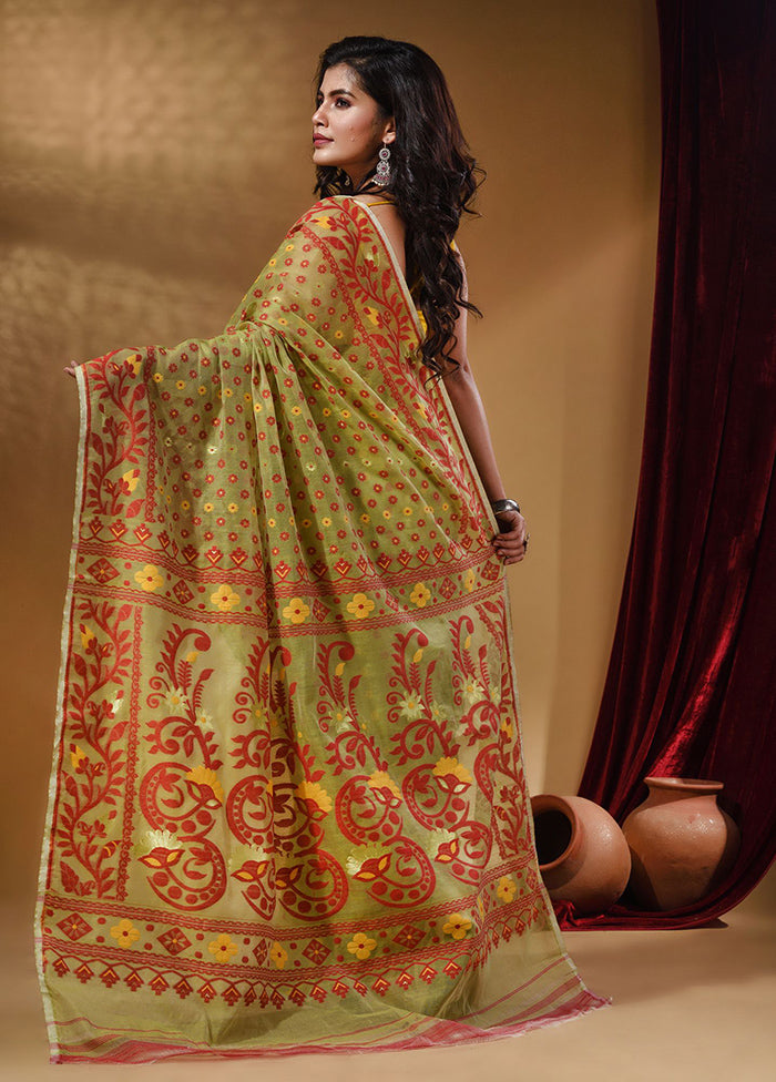 Green Tant Jamdani Saree With Blouse Piece - Indian Silk House Agencies