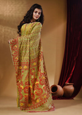 Green Tant Jamdani Saree With Blouse Piece - Indian Silk House Agencies