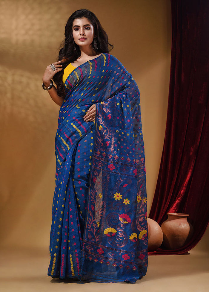 Blue Tant Jamdani Saree With Blouse Piece - Indian Silk House Agencies