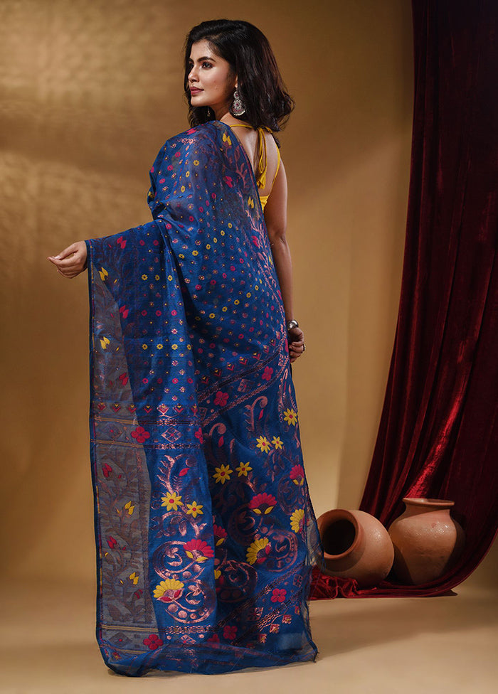 Blue Tant Jamdani Saree With Blouse Piece - Indian Silk House Agencies