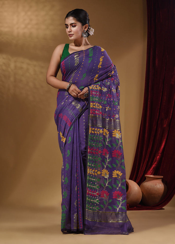 Violet Tant Jamdani Saree With Blouse Piece - Indian Silk House Agencies