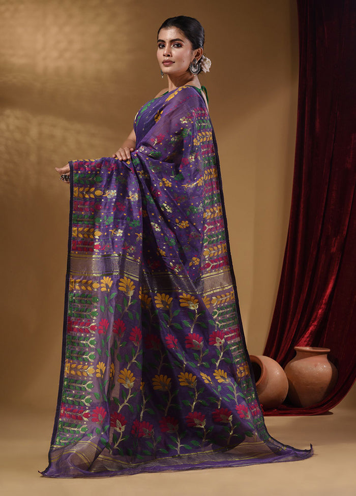 Violet Tant Jamdani Saree With Blouse Piece - Indian Silk House Agencies