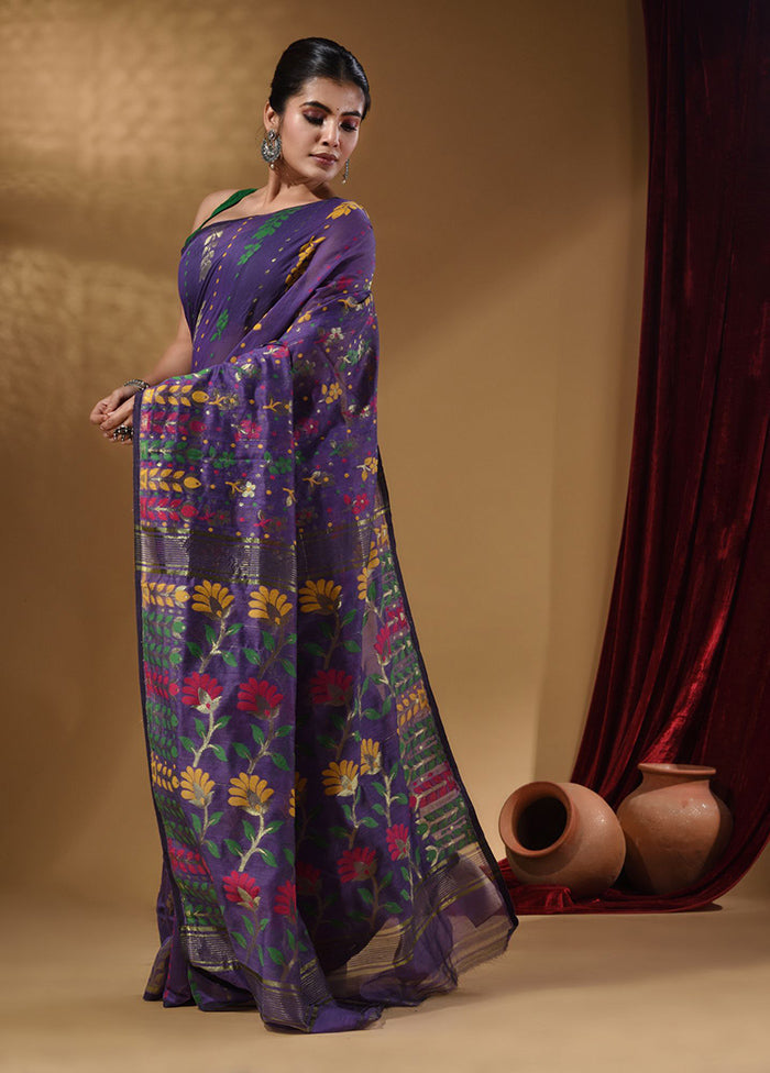 Violet Tant Jamdani Saree With Blouse Piece - Indian Silk House Agencies