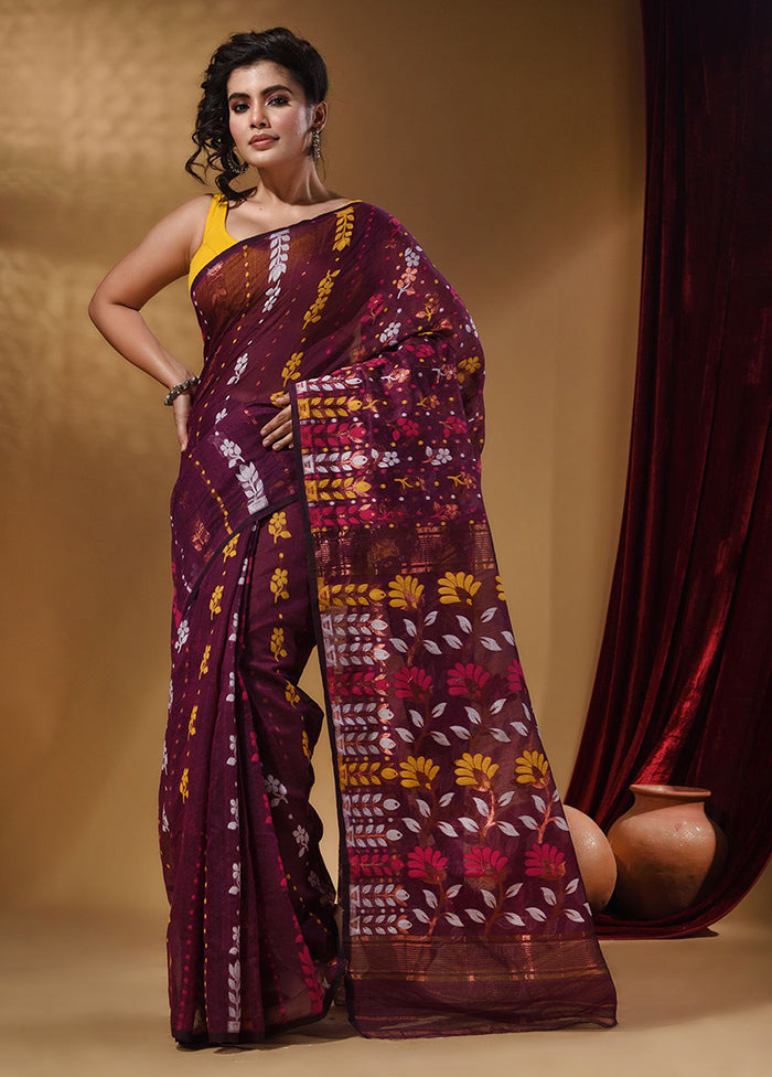 Purple Tant Jamdani Saree With Blouse Piece - Indian Silk House Agencies