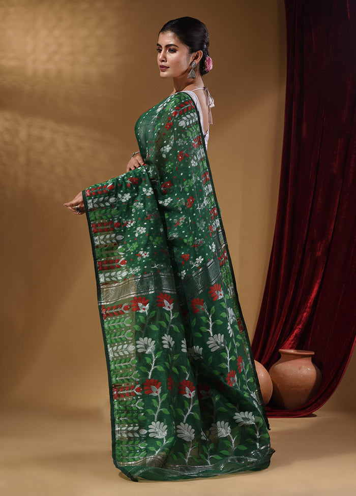 Pine Green Tant Jamdani Saree With Blouse Piece - Indian Silk House Agencies