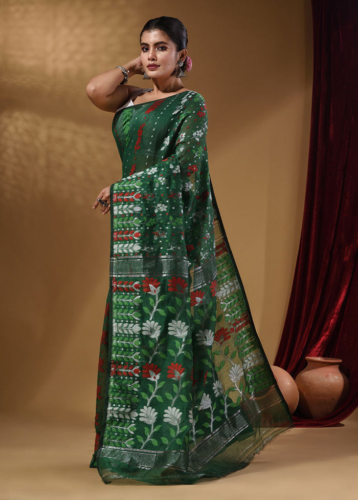 Pine Green Tant Jamdani Saree With Blouse Piece - Indian Silk House Agencies