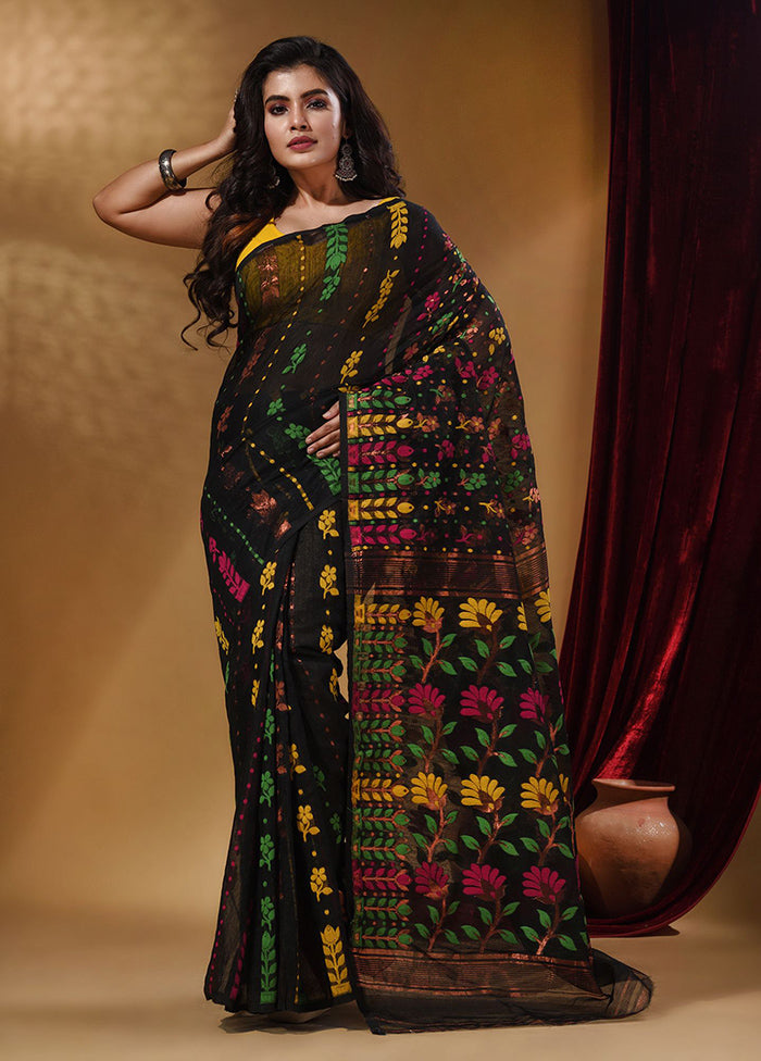 Black Tant Jamdani Saree With Blouse Piece - Indian Silk House Agencies