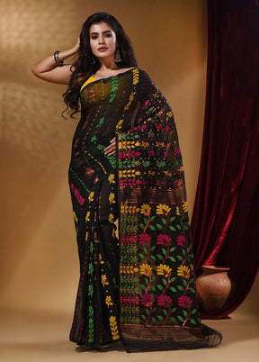 Black Tant Jamdani Saree With Blouse Piece - Indian Silk House Agencies